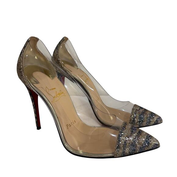Christian Louboutin Debout Glitter PVC Stiletto Pointed Toe Heels Size 35.5